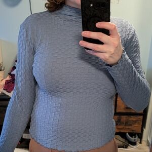 Textured Blue Long Sleeve Top